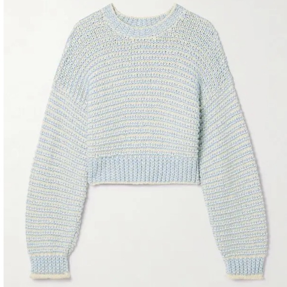 LoveShackFancy Sweaters - LoveShackFancy “Koa” Cropped Cotton Sweater – Ocean Pearl (XS)